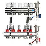 Коллекторная группа (латунь) с расходомерами c ВО и дренажными кранами 5 вых. Ø1" TIM/VIEIR