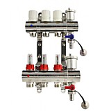 Коллекторная группа (латунь) с расходомерами c ВО и дренажными кранами 3 вых. Ø1" TIM/VIEIR