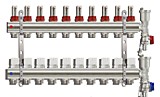 Коллекторная группа (латунь) с расходомерами c ВО и дренажными кранами 10 вых. Ø1" TIM/VIEIR