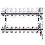 Коллекторная группа (латунь) без расходомеров с ВО и дренажными кранами 9 вых. Ø1" TIM